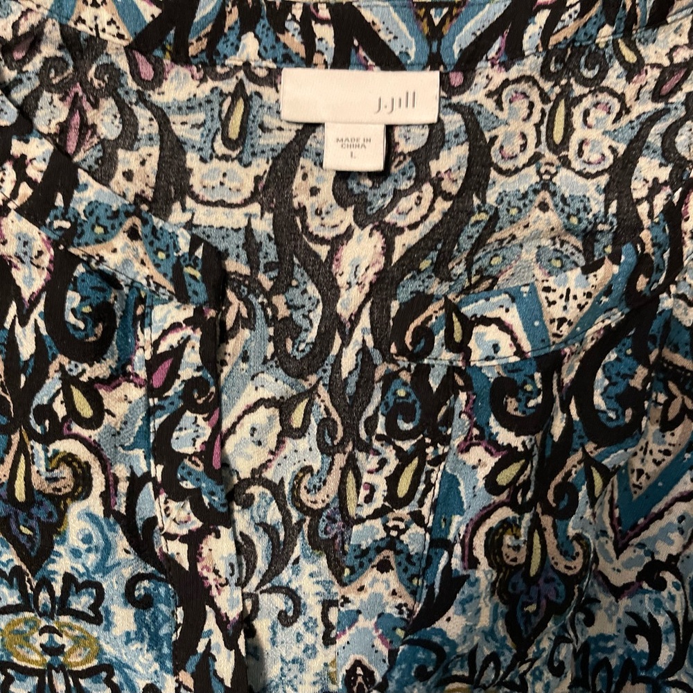 J. Jill Blue and Black Patterned Tunic Blouse
